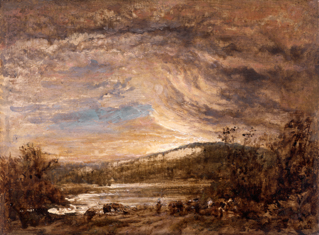 Detail of A River Landscape, Sunset by John Linnell