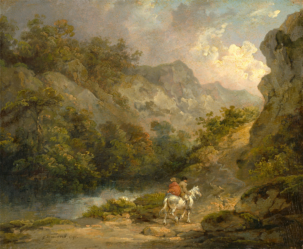 Detail of Rocky Landscape with Two Men on a Horse by George Morland