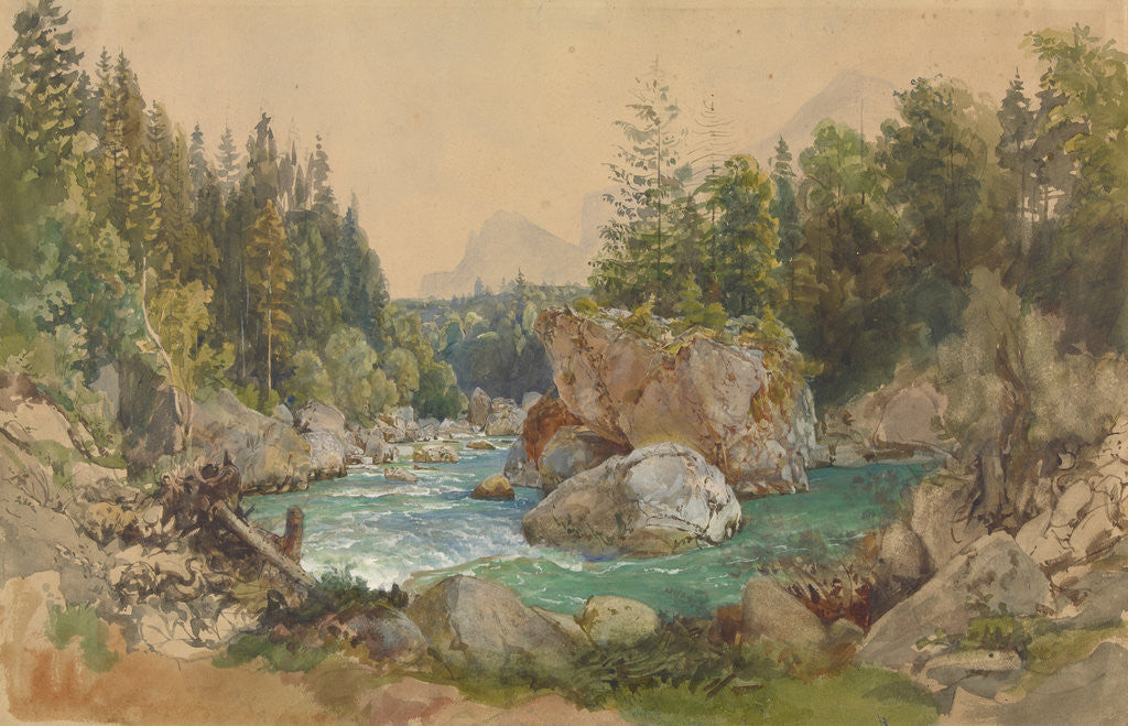 Detail of Wooded River Landscape in the Alps by Thomas Ender