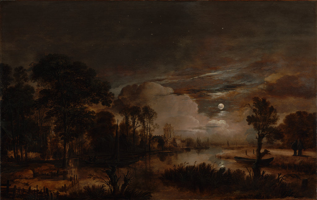 Detail of Moonlit Landscape with a View of the New Amstel River and Castle Kostverloren by Aert van der Neer