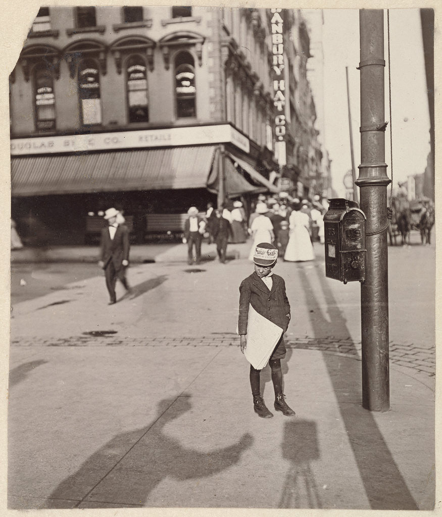 Detail of Self-Portrait with Newsboy by Lewis W. Hine