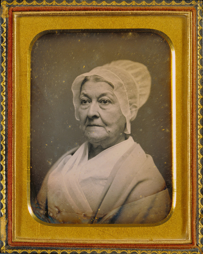 Detail of Portrait of an elderly woman in an Amish-like bonnet by Anonymous