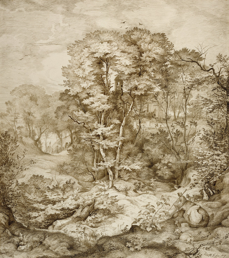 Detail of Landscape with Forest Chapel by Heinrich Johann Gärtner