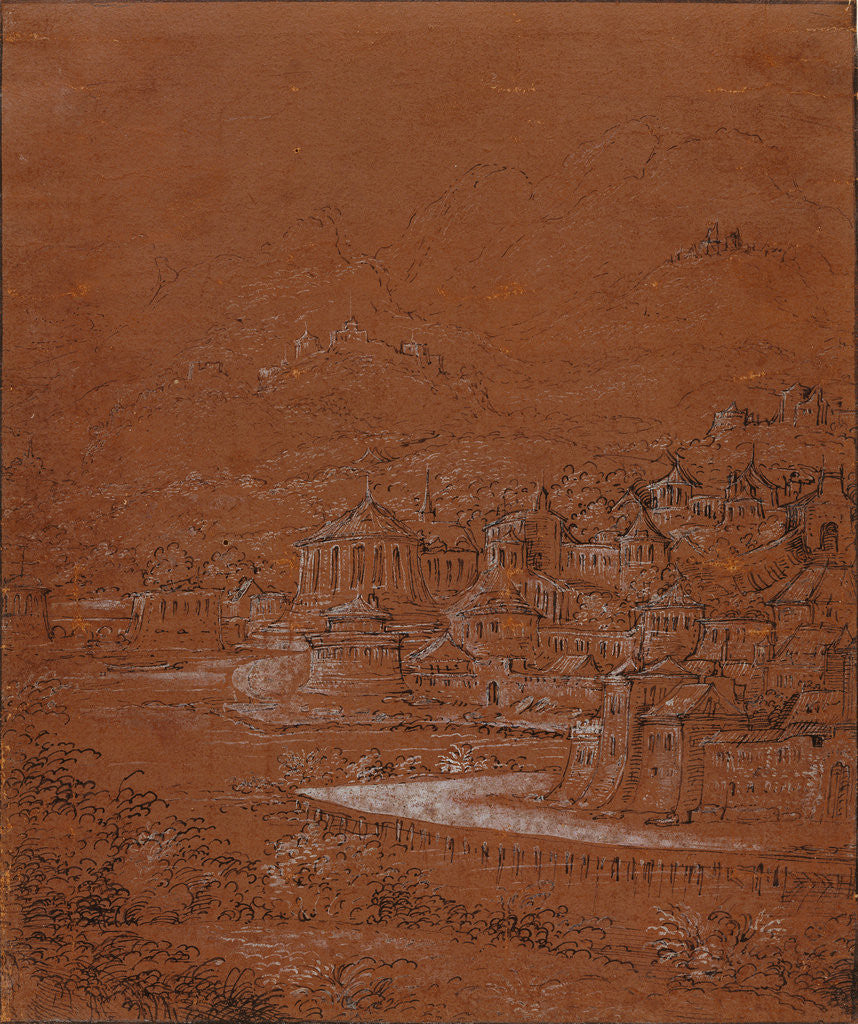 Detail of Mountain Landscape with an Imaginary City by Hanns Lautensack