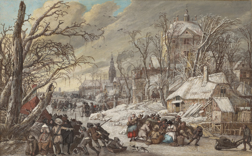 Detail of Figures on a Frozen Canal by Gerrit Battem