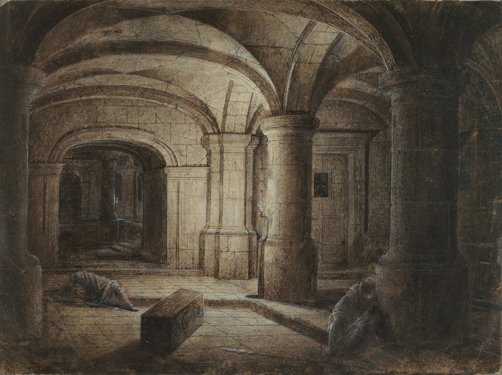 Detail of The Crypt of a Church with Two Men Sleeping by Hendrick van Steenwijck the Younger