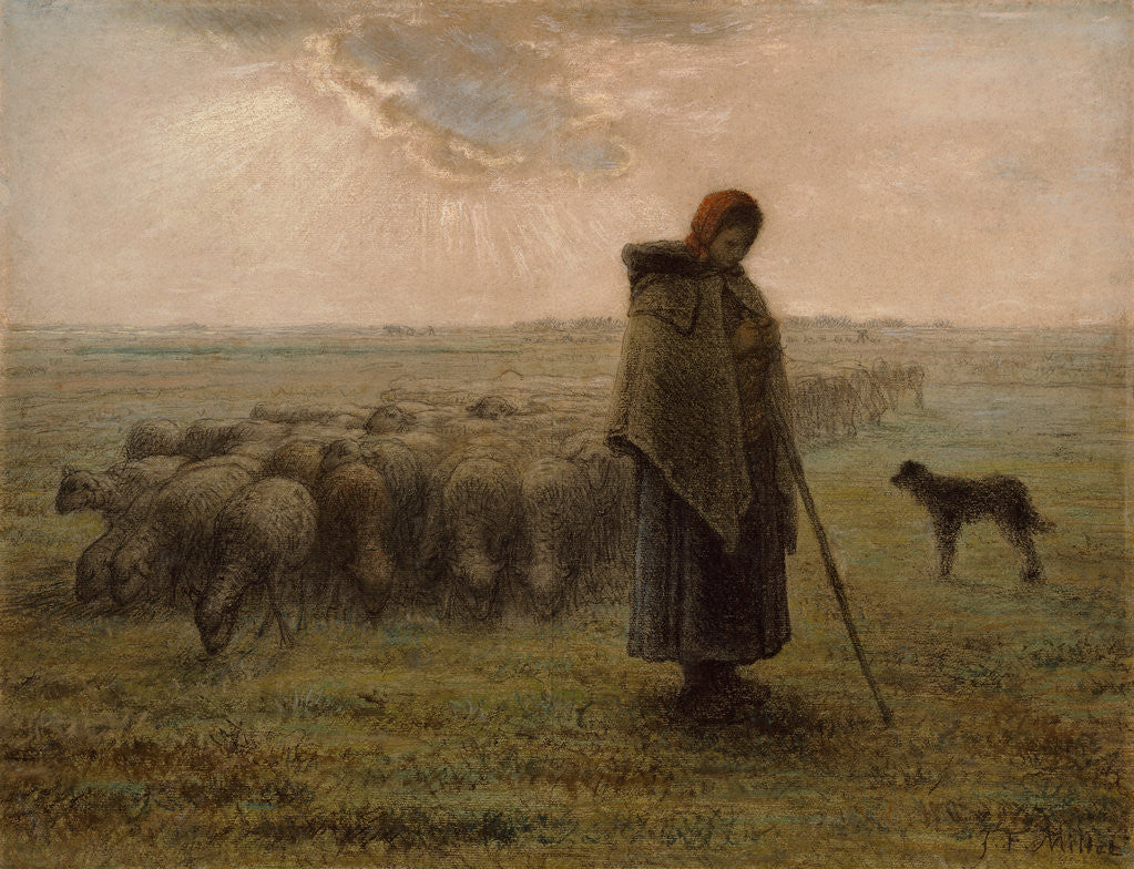 Detail of Shepherdess and Her Flock by Jean-François Millet