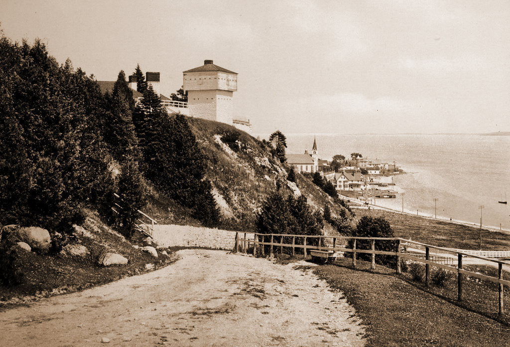 Detail of Old Block House Fort Mackinac and harbor, Mackinac Island by Anonymous