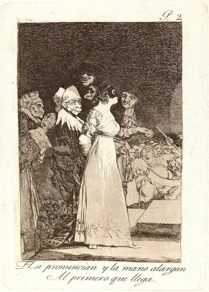 Detail of El si pronuncian y la mano alargan Al primero que llega. (They say yes and give their hand to the first comer.), 1796-1797 by Francisco de Goya