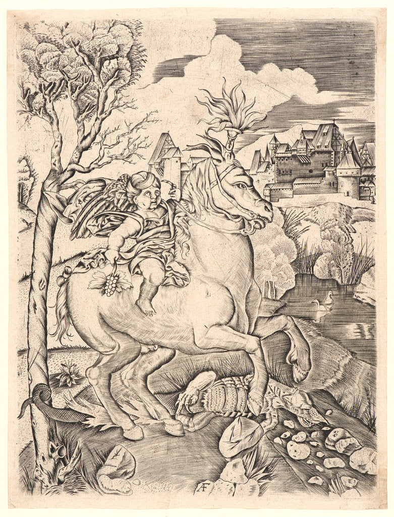 Detail of Winged Genius on Horseback, ca. 1515 by Monogrammist AF