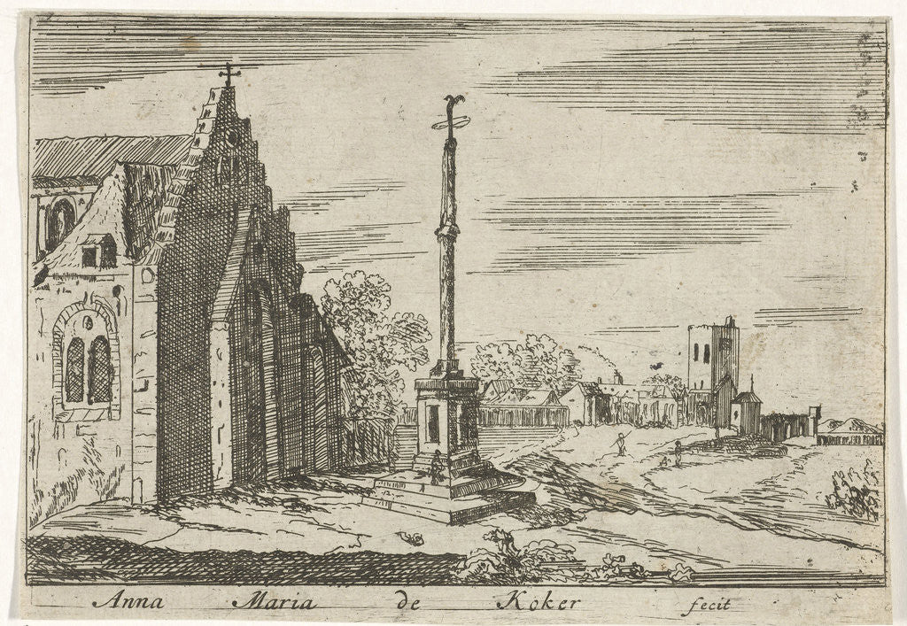 Detail of Landscape with a memorial column by Anna Maria de Koker