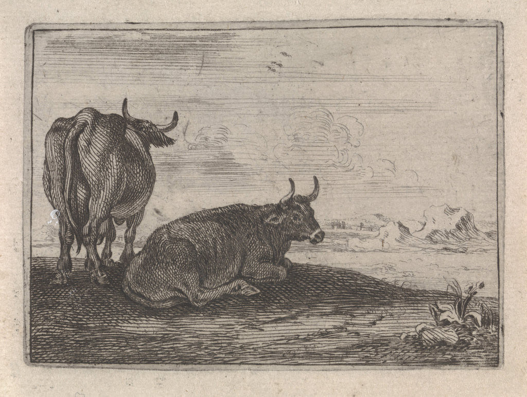 Detail of Two cows in a landscape by G. Quineau