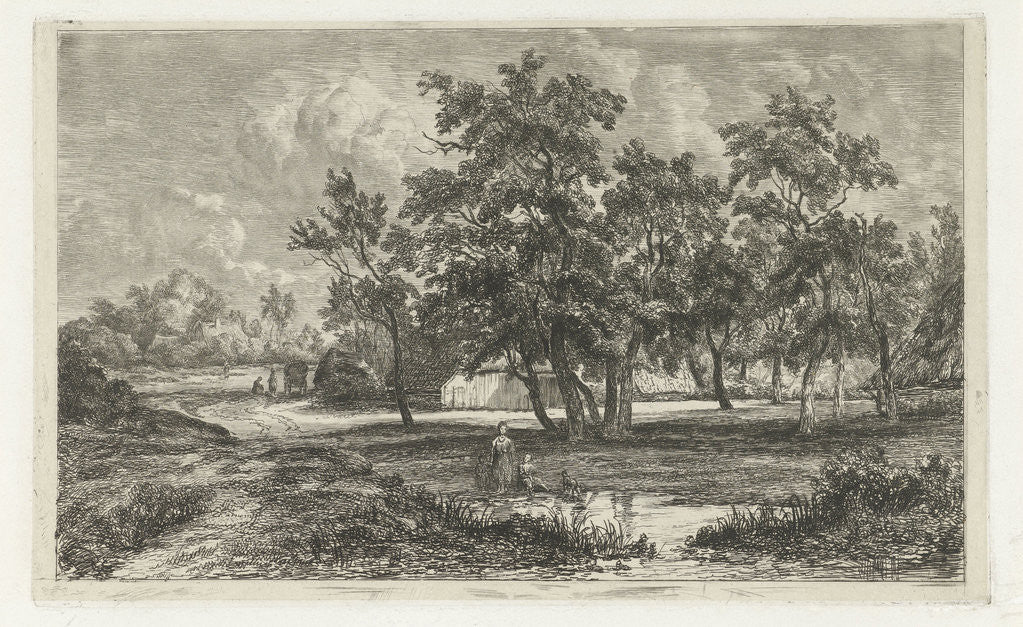 Detail of Landscape with farm among the trees by Christiaan Immerzeel