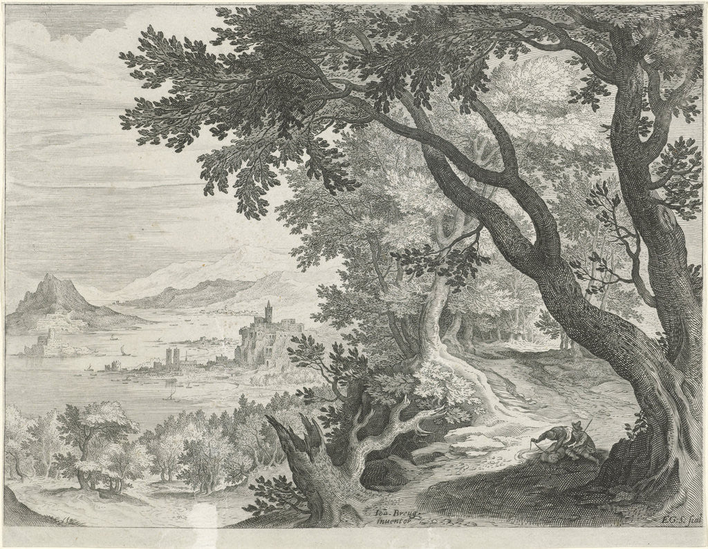 Detail of Landscape with two figures under a tree by Aegidius Sadeler