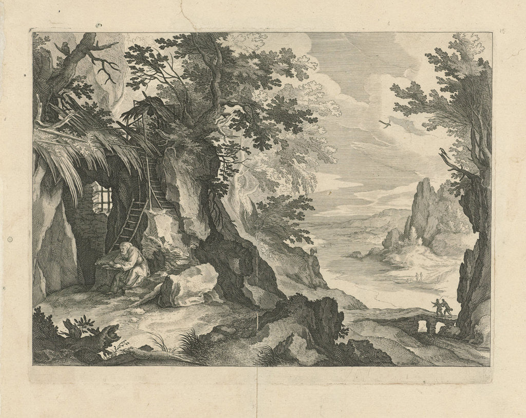 Detail of Hermit in landscape by Aegidius Sadeler