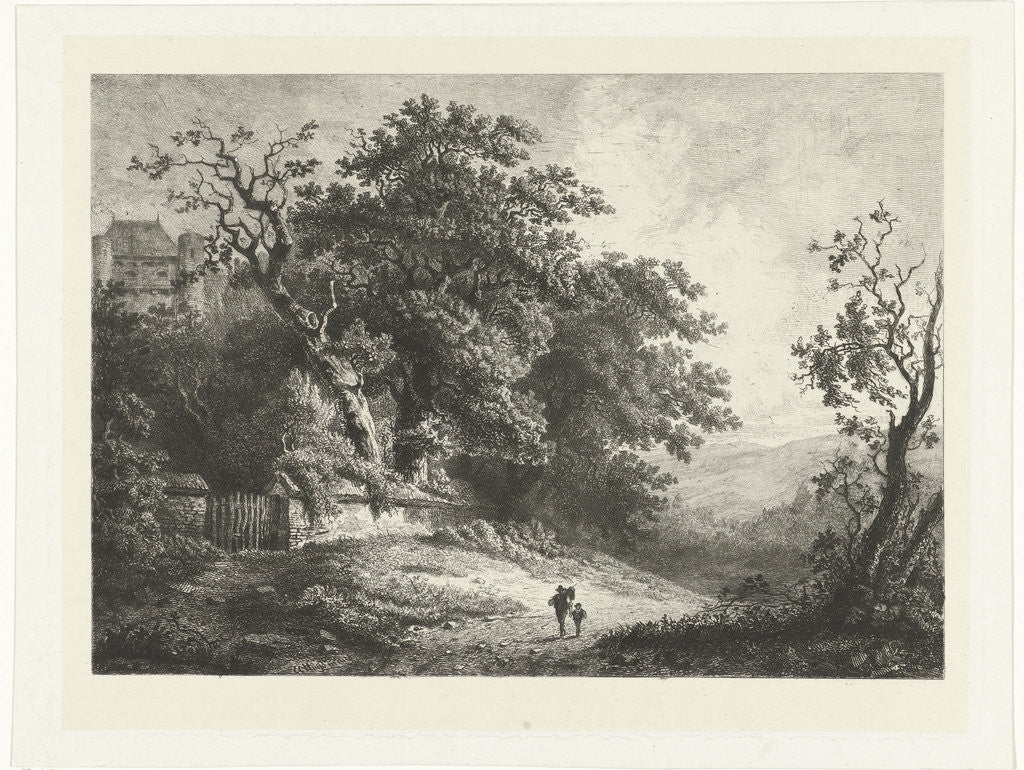 Detail of Landscape with trees and castle by Constantinus Cornelis Huysmans