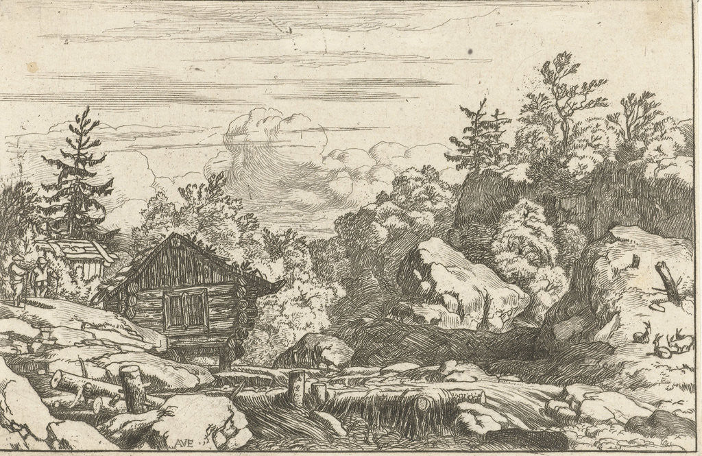 Detail of Landscape with hut at waterfall by Allaert van Everdingen