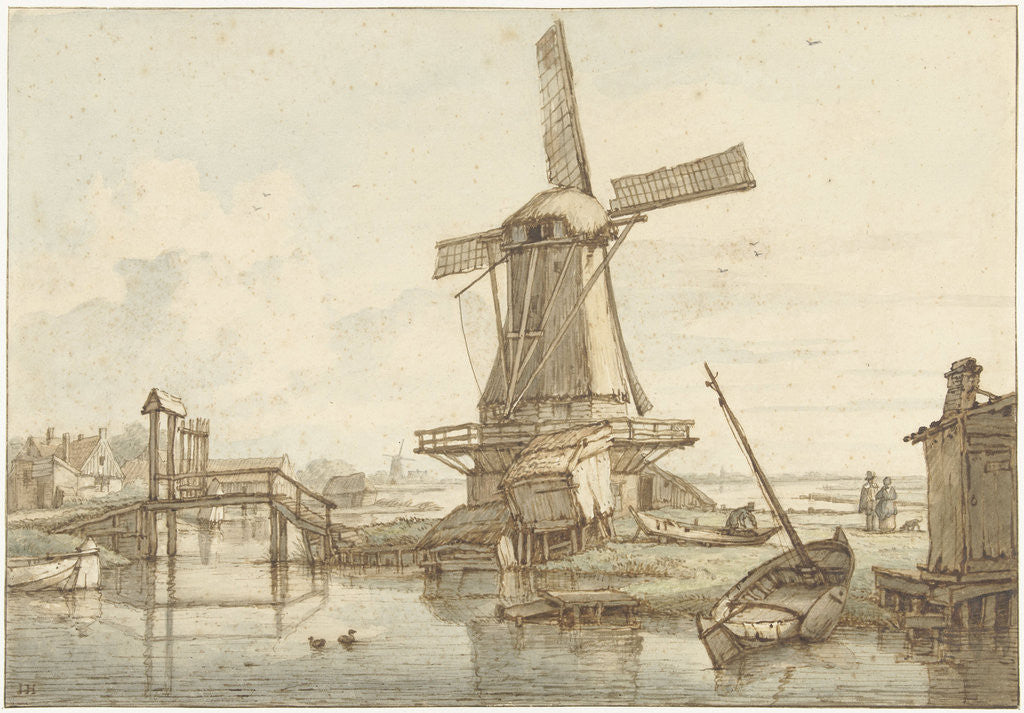 Detail of Landscape with windmill by Jan Hulswit