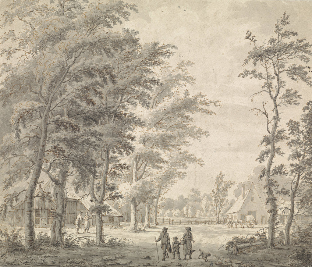 Detail of Landscape with houses under tall trees by Gerrit Hendrik Gobell