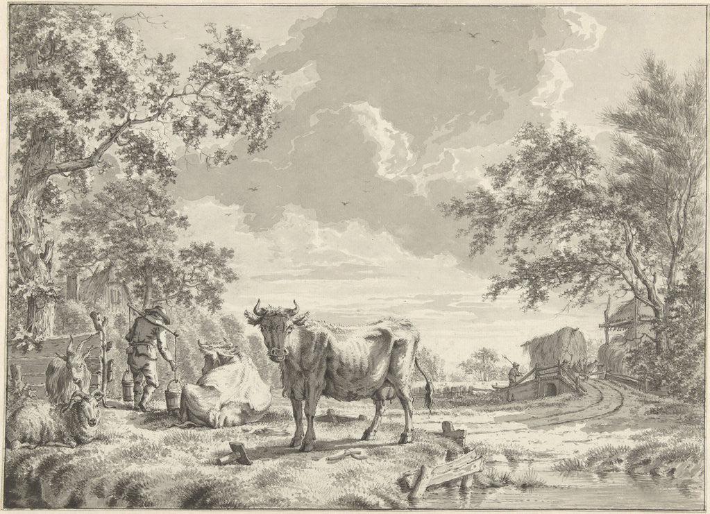 Detail of Landscape with cattle by Johannes Jelgerhuis