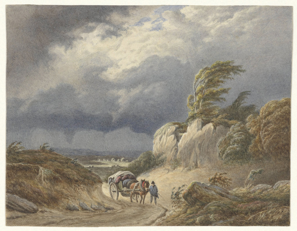 Detail of Landscape with approaching storm by Barend Cornelis Koekkoek