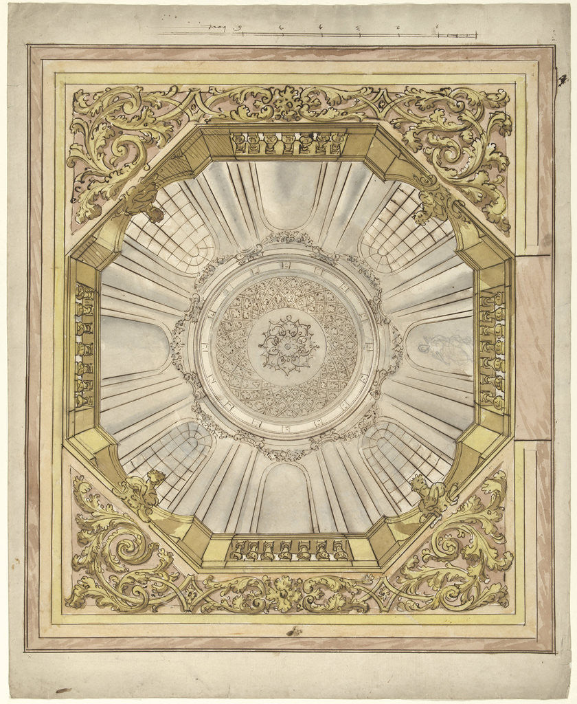 Detail of Design for a ceiling painting with illusionistic dome by Anonymous