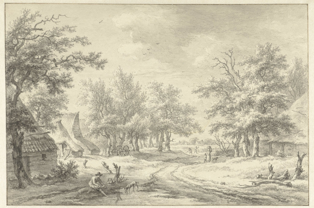 Detail of Landscape with some farms and figures by Egbert van Drielst