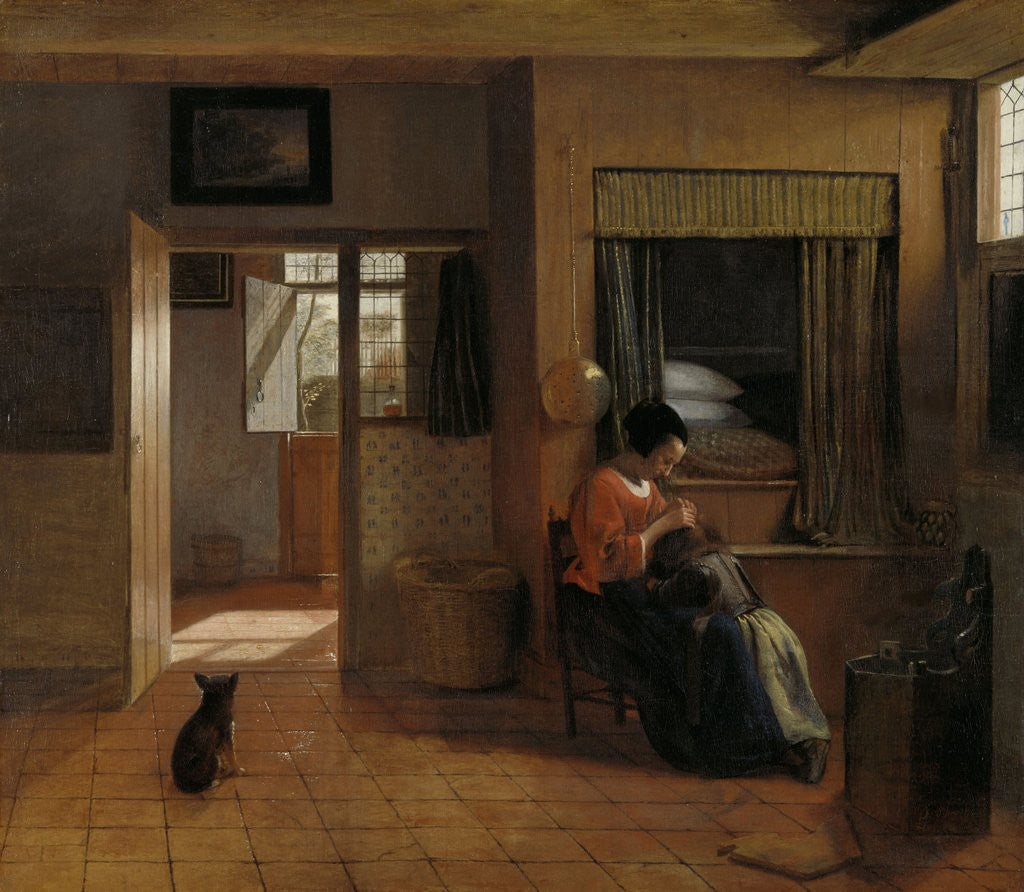 Detail of A Mother delousing her Child's Hair by Pieter de Hooch