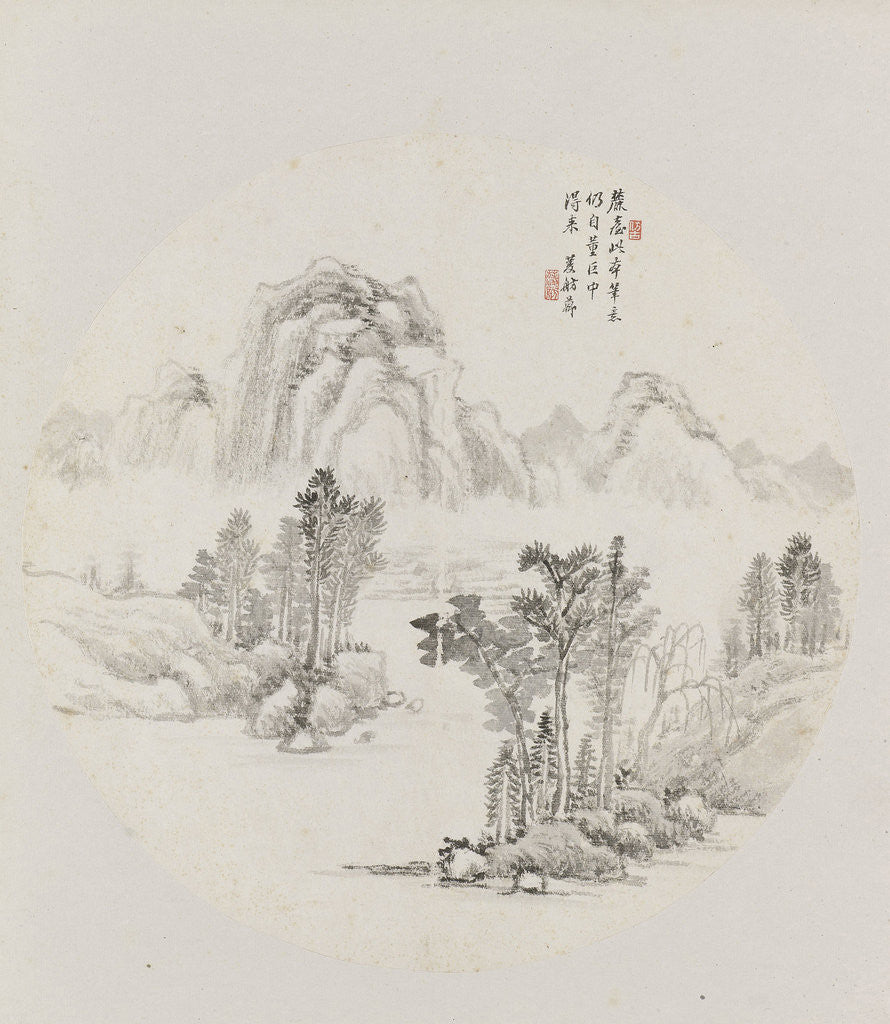 Detail of Album page, chinese painting. landscape in China by Hui Nian