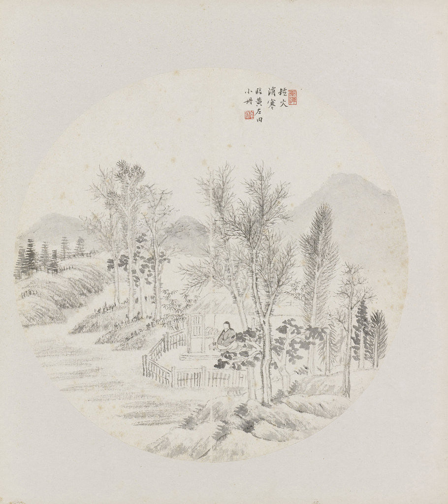 Detail of Album page, chinese painting. landscape in China by Hui Nian