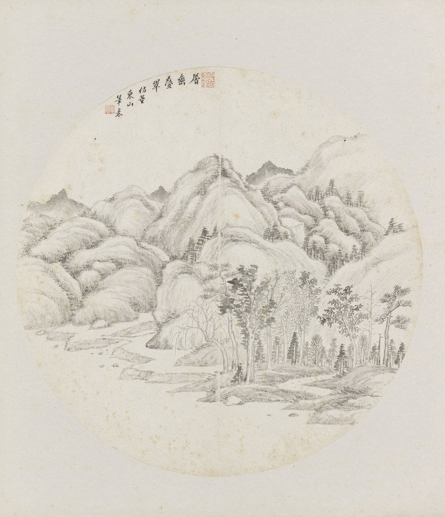 Detail of Album page, chinese painting. landscape in China by Hui Nian