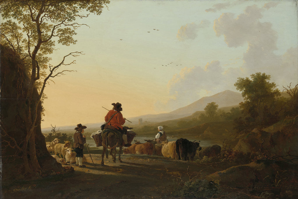 Detail of Landscape with Cattle Driver and Shepherd by Jacob van Strij