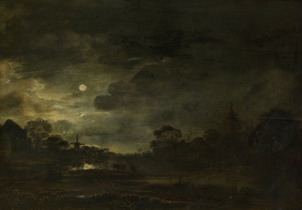 Detail of Landscape by moonlight by Aert van der Neer