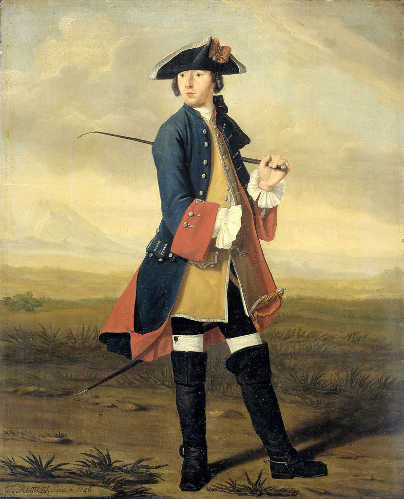 Detail of Portrait of Ludolf Backhuysen II, Painter, in the Uniform of the Dragoons by Tibout Regters