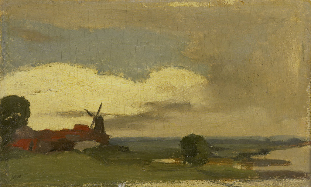 Detail of Landscape with the mill Wijk bij Duurstede, The Netherlands by Willem Witsen