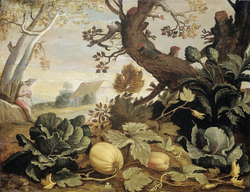 Detail of Landscape with Vegetables and Fruit in the foreground by Abraham Bloemaert