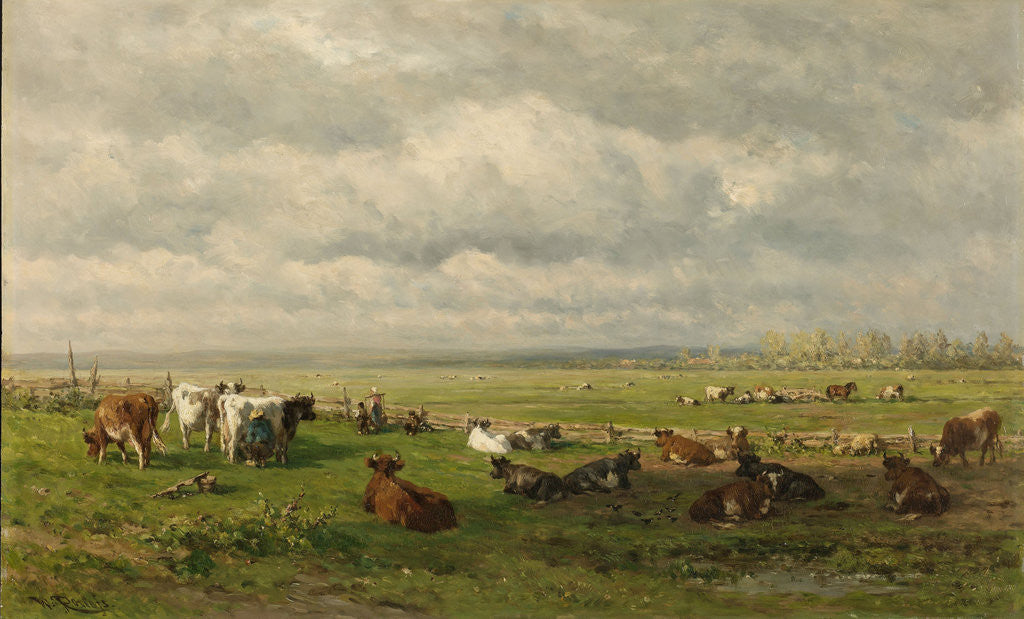 Detail of Meadow Landscape with Cattle by Willem Roelofs I