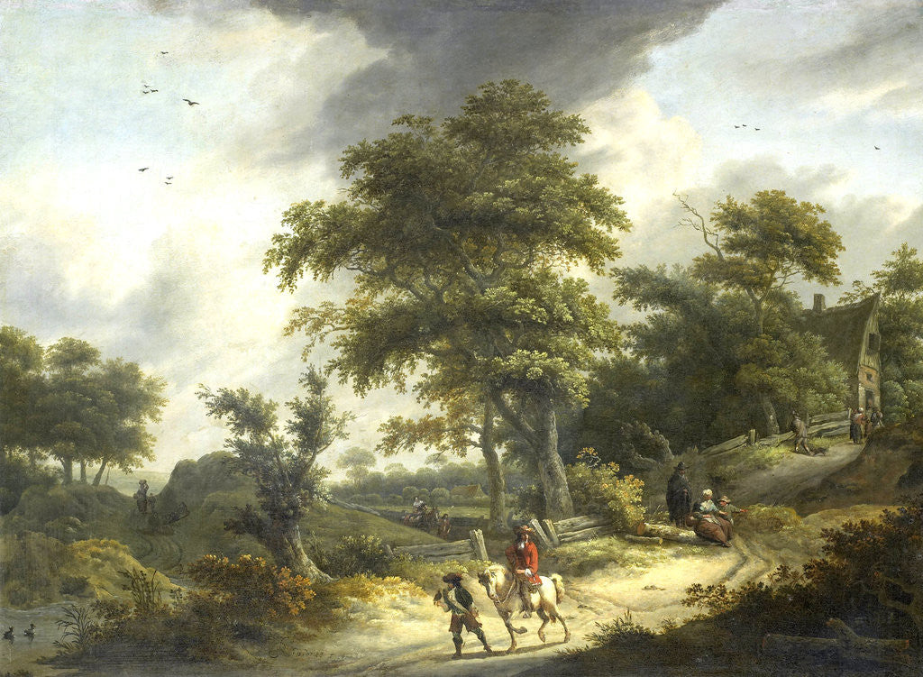 Detail of Landscape with Falconer by Roelof Jansz. van Vries