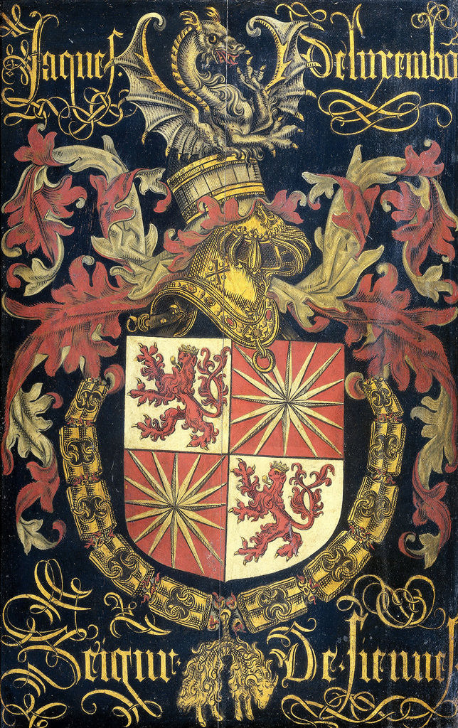 Detail of Coat of arms of Jacob Luxembourg, after 1441-1488, Mr. Fiennes, in his capacity as a Knight of the Order of the Golden Fleece by Pierre Coustain