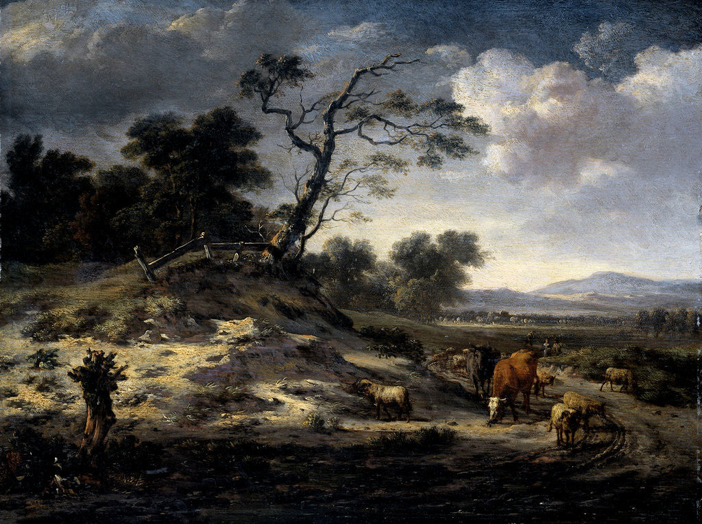 Detail of Landscape with Cows on a Country Road by Jan Wijnants