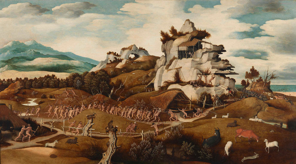 Detail of Landscape with an Episode from the Conquest of America by Jan Jansz Mostaert