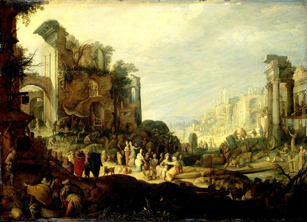 Detail of Landscape with Ruins and the Meeting of Rebecca and Eliezer by Willem van Nieulandt II