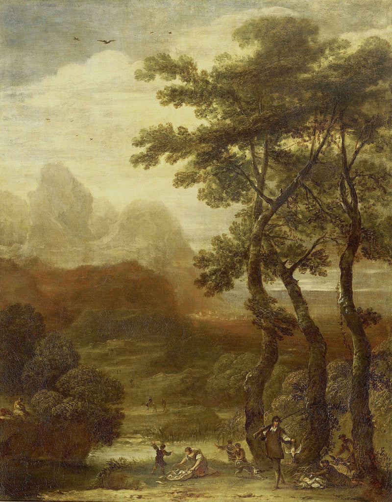 Detail of Landscape with Hunters by Ignacio de Iriarte