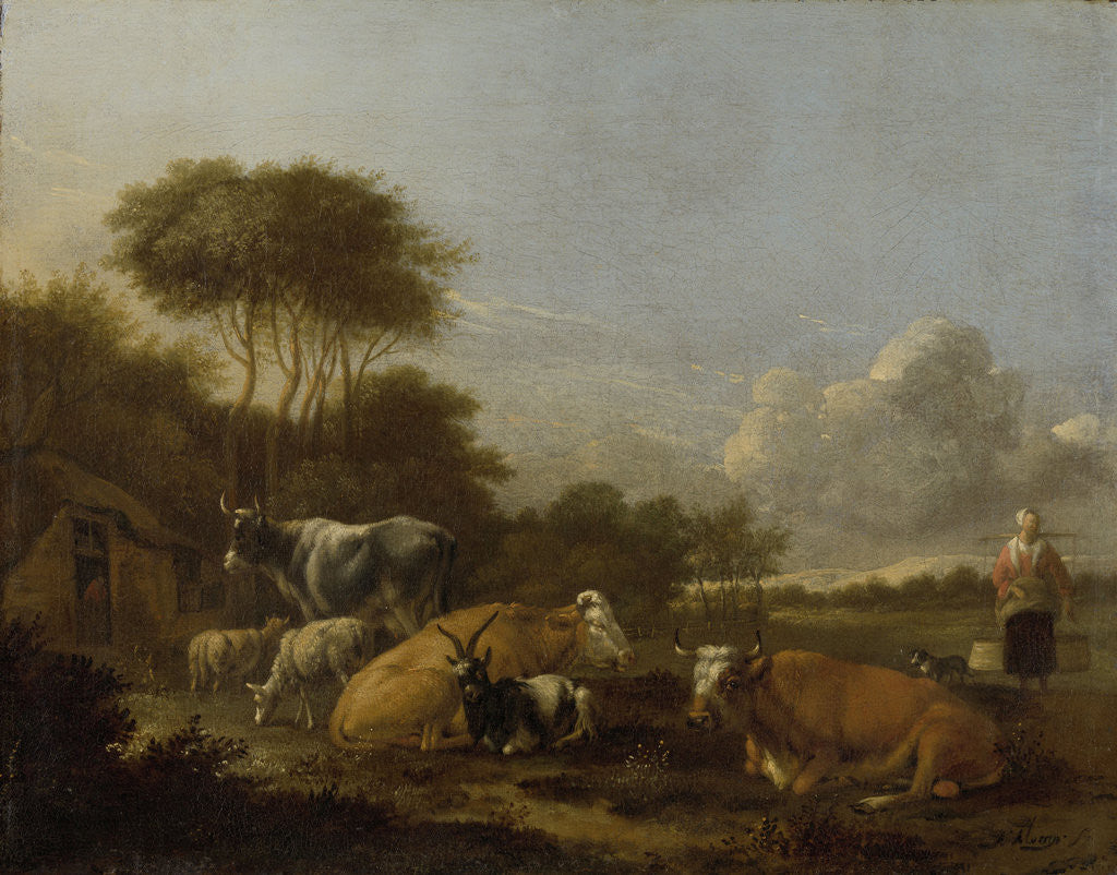 Detail of Landscape with Cows by Albert Jansz. Klomp