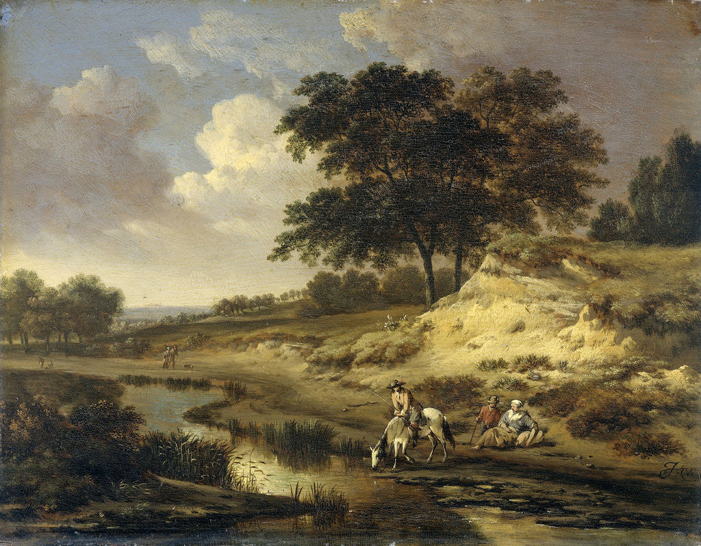 Detail of Landscape with a Rider Watering his Horse at a Brook by Jan Wijnants