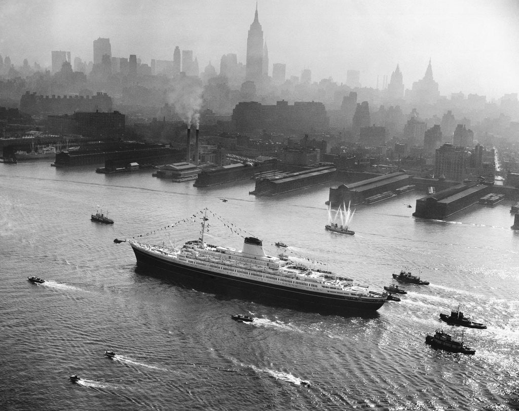 Detail of Maiden Voyage of Leonardo da Vinci Ocean Liner by Corbis