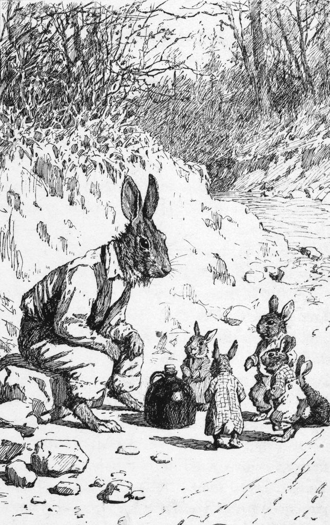 Detail of Illustration of Brer Rabbit with Little Rabbits by Corbis