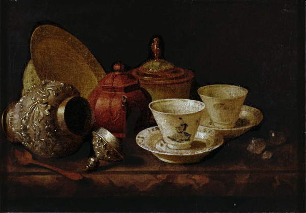 Detail of Still Life with Tea Cups by Pieter Gerritsz. van Roestraten