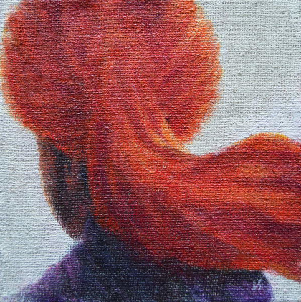 Detail of Orange Turban on hessian by Lincoln Seligman