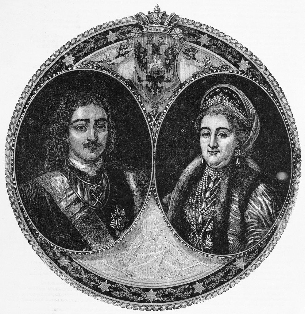 Detail of Portrait Illustration of Peter the Great and Catherine I the Great by Corbis